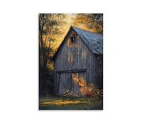 XMHMYHZJ Poster artistico da appendere con un fienile rustico al crepuscolo, una resa a olio di legno invecchiato e luce dorata, decorazione moderna da appendere, 60 x 90 cm