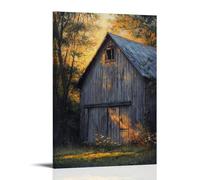 XMHMYHZJ Poster artistico da appendere con un fienile rustico al crepuscolo, una resa ad olio di legno invecchiato e luce dorata, decorazione moderna da appendere, 50 x 75 cm