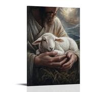 XMHMYHZJ Poster artistico da appendere in stile moderno, decorazione artistica da appendere in mezzo a una tempesta furiosa, l'agnello riposa pacificamente nelle mani di Gesù, protetto dal vento e dal