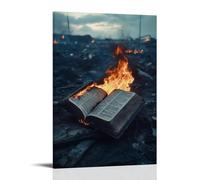 XMHMYHZJ Poster artistico da appendere in stile moderno, decorazione artistica da parete, 20 x 30 cm, con scritta in inglese "Amid Ruins, The Last Standing Object Is A Burning Bible Whose Pages Refuse