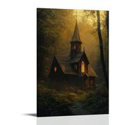 XMHMYHZJ Poster artistico da appendere in stile moderno, decorazione artistica da parete, 40 x 60 cm, con una chiesa in legno che si illumina di luce interiore, intatta dal tempo o dal rumore