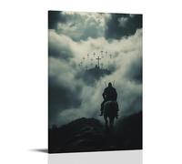 XMHMYHZJ Poster artistico da appendere in stile moderno, decorazione artistica da parete, 60 x 90 cm, in un sogno, il cavaliere vede un cielo di croci che sorge dalle nuvole e cavalca verso di esso