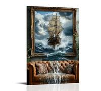 XMHMYHZJ Poster artistico da parete con barca in un grande corpo d'acqua che scorre in una cascata, decorazione moderna da appendere, poster artistico da appendere, 50 x 75 cm