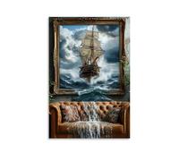 XMHMYHZJ Poster artistico da parete con barca in un grande corpo d'acqua che scorre in una cascata, decorazione moderna da appendere, poster artistico da appendere, 50 x 75 cm