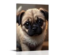 XMHMYHZJ Poster artistico da parete con cane soffici che guarda la macchina fotografica e occhi curiosi, decorazione moderna da appendere, 50 x 75 cm