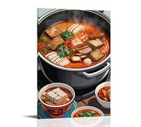 XMHMYHZJ Poster artistico da parete con cibo con una pentola di zuppa piccante e tre ciotole, decorazione moderna da appendere, 20 x 30 cm