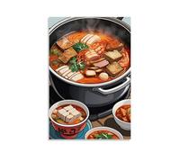 XMHMYHZJ Poster artistico da parete con cibo con una pentola di zuppa piccante e tre ciotole, decorazione moderna da appendere, 40 x 60 cm