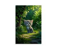 XMHMYHZJ Poster artistico da parete con gattino seduto sul prato sotto un albero, decorazione moderna da appendere, 60 x 90 cm