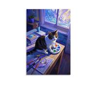 XMHMYHZJ Poster artistico da parete con immagine di un gatto davanti a una finestra, decorazione moderna da appendere, 30 x 45 cm