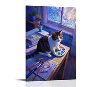 XMHMYHZJ Poster artistico da parete con immagine di un gatto davanti a una finestra, decorazione moderna da appendere, 20 x 30 cm