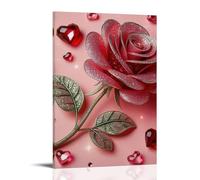 XMHMYHZJ Poster artistico da parete con motivo "San Valentino è qui", bellissimo sfondo con rose, decorazione moderna da appendere, 60 x 90 cm
