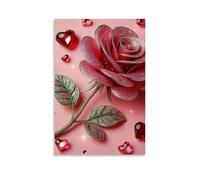 XMHMYHZJ Poster artistico da parete con motivo "San Valentino è qui", bellissimo sfondo con rose, decorazione moderna da appendere, 60 x 90 cm