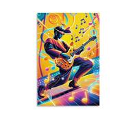 XMHMYHZJ Poster artistico da parete con musica con un uomo che suona la chitarra su Grooby, con note musicali, decorazione moderna da appendere, 60 x 90 cm