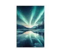 XMHMYHZJ Poster artistico da parete con paesaggio Aurora sul lago ghiacciato, decorazione moderna da appendere, 50 x 75 cm