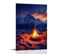 XMHMYHZJ Poster artistico da parete con paesaggio con un fuoco dentro il campo coperto di neve, decorazione artistica da parete, decorazione moderna da appendere, 50 x 75 cm