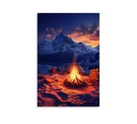XMHMYHZJ Poster artistico da parete con paesaggio con un fuoco dentro il campo coperto di neve, decorazione artistica da parete, decorazione moderna da appendere, 50 x 75 cm