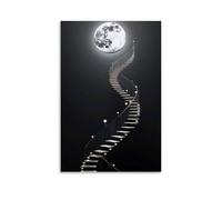 XMHMYHZJ Poster artistico da parete con scala verso lo spazio tra una luna gigante nel cielo, decorazione moderna da appendere, 20 x 30 cm