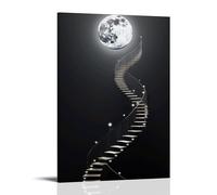 XMHMYHZJ Poster artistico da parete con scala verso lo spazio tra una luna gigante nel cielo, decorazione moderna da appendere, 50 x 75 cm