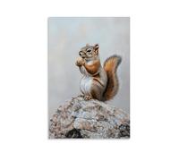 XMHMYHZJ Poster artistico da parete con scoiattolo in equilibrio sulle zampe posteriori su corteccia marrone pastello, tiene un dado come un trofeo, decorazione moderna da appendere, 20 x 30 cm