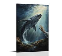 XMHMYHZJ Poster artistico da parete con scritta "A whale rises from the deep to meet the savior's shittor's teso mano in Silent Recognition", decorazione moderna da appendere, 20 x 30 cm