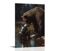 XMHMYHZJ Poster artistico da parete con scritta in inglese "A Knight and a Grizzly Drink from the same stream before battle, sharing one final silence", decorazione moderna da appendere, 20 x 30 cm