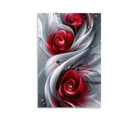 XMHMYHZJ Poster artistico da parete con un gruppo di rose rosse con argento e cristalli, decorazione moderna da appendere, 20 x 30 cm