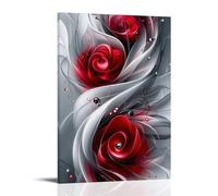 XMHMYHZJ Poster artistico da parete con un gruppo di rose rosse con argento e cristalli, decorazione moderna da appendere, 20 x 30 cm