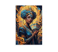 XMHMYHZJ Poster artistico da parete con una bella donna che indossa ornamenti con un ventaglio, decorazione moderna da appendere, poster artistico da appendere, 50 x 75 cm