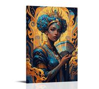 XMHMYHZJ Poster artistico da parete con una bella donna che indossa ornamenti con un ventaglio, decorazione moderna da appendere, poster artistico da appendere, 20 x 30 cm