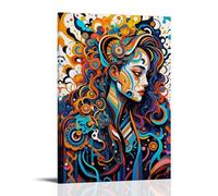 XMHMYHZJ Poster artistico da parete, design di una bella donna astratta con capelli blu e rossi, decorazione moderna da appendere, 20 x 30 cm