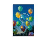 XMHMYHZJ Poster artistico raffigurante un mazzo di palloncini che galleggiano su una collina accanto a una foresta, decorazione artistica da parete, decorazione moderna da appendere, 40 x 60 cm
