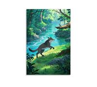 XMHMYHZJ Poster con animale, lupo sul bordo di un fiume all'ombra, decorazione artistica da parete, decorazione moderna da appendere, 50 x 75 cm