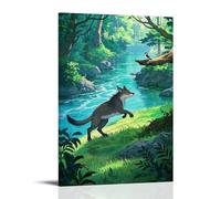XMHMYHZJ Poster con animale, lupo sul bordo di un fiume all'ombra, decorazione artistica da parete, decorazione moderna da appendere, 50 x 75 cm