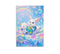 XMHMYHZJ Poster con animali con due coniglietti su un campo coperto di bolle, decorazione moderna da appendere, 20 x 30 cm