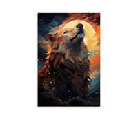 XMHMYHZJ Poster con animali con lupo che guarda sopra la luna, decorazione moderna da appendere, 30 x 45 cm