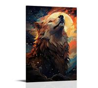 XMHMYHZJ Poster con animali con lupo che guarda sopra la luna, decorazione moderna da appendere, poster artistico da appendere, 60 x 90 cm