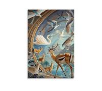 XMHMYHZJ Poster con animali con molti grandi uccelli bianchi e neri intorno a uno specchio d'acqua, decorazione artistica da parete moderna, poster artistico da appendere, 40 x 60 cm
