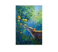 XMHMYHZJ Poster con animali con un dipinto di un piccolo cane che guarda verso il cielo, decorazione artistica da parete, decorazione moderna, poster artistico da appendere, 60 x 90 cm