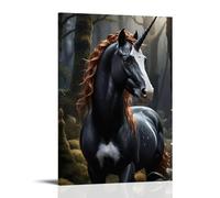 XMHMYHZJ Poster con animali con unicorno in una foresta buia con corno fuori, decorazione artistica da parete, decorazione moderna da appendere, 20 x 30 cm