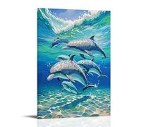 XMHMYHZJ Poster con animali, delfini in un'acqua blu, oceano, tramonto, decorazione artistica da parete, decorazione moderna da appendere, 60 x 90 cm