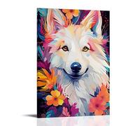 XMHMYHZJ Poster con animali siberiani, fiori ad acquerello e forme vivaci, decorazione da parete, decorazione moderna da appendere, 60 x 90 cm