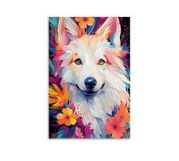 XMHMYHZJ Poster con animali siberiani, fiori ad acquerello e forme vivaci, decorazione da parete moderna, poster artistico da appendere, 30 x 45 cm