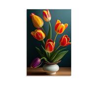 XMHMYHZJ Poster con fiori con alcuni tulipani arancioni, gialli e bianchi in una decorazione da parete moderna, poster artistico da appendere, 60 x 90 cm