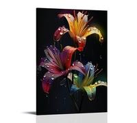 XMHMYHZJ Poster con fiori in una giornata di pioggia con gocce di pioggia e luci, decorazione artistica da parete, decorazione moderna, poster artistico da appendere, 60 x 90 cm