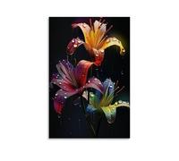XMHMYHZJ Poster con fiori in una giornata di pioggia con gocce di pioggia e luci, decorazione artistica da parete, decorazione moderna da appendere, 50 x 75 cm