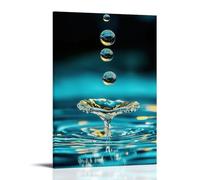 XMHMYHZJ Poster con gocce d'acqua liquida su una superficie blu, decorazione da parete, decorazione moderna, poster artistico da appendere, 60 x 90 cm