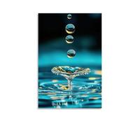 XMHMYHZJ Poster con gocce d'acqua liquida su una superficie blu, decorazione da parete, decorazione moderna, poster artistico da appendere, 60 x 90 cm