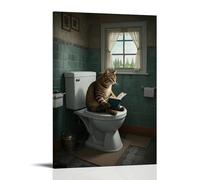 XMHMYHZJ Poster con immagine di un gatto che legge un libro sulla parte superiore del WC, decorazione moderna da appendere, poster artistico da appendere, 40 x 60 cm