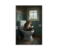 XMHMYHZJ Poster con immagine di un gatto che legge un libro sulla parte superiore del WC, decorazione moderna da appendere, poster artistico da appendere, 40 x 60 cm