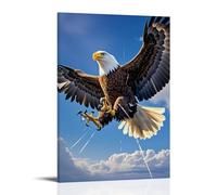 XMHMYHZJ Poster con immagine di un'aquila che vola in aria contro un cielo blu, decorazione artistica da parete, decorazione moderna da appendere, 50 x 75 cm